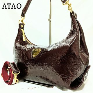 ATAO - 未使用級 アタオ ミント 2way ショルダーバッグ ボルドー エナメル レザー