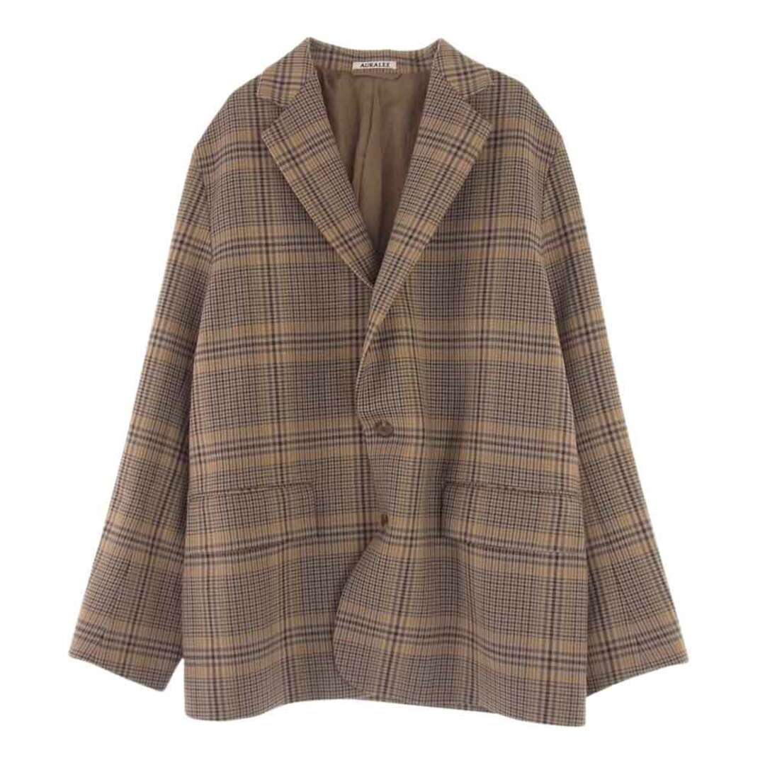 AURALEE(オーラリー)のAURALEE オーラリー ジャケット A9AJ01SC WOOL SERGE CHECK JACKET ウール サージ チェック テーラード ジャケット ブラウン系 4【美品】【中古】 メンズのジャケット/アウター(その他)の商品写真