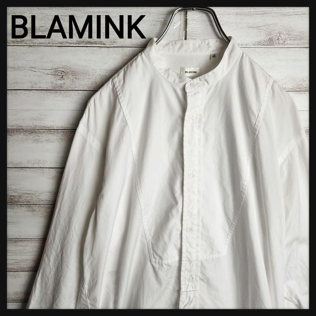 BLAMINK(ブラミンク)の【人気デザイン】ブラミンク シャツ コットン 白シャツ ノーカラーシャツ 48 レディースのトップス(シャツ/ブラウス(長袖/七分))の商品写真