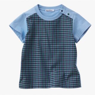 familiar - 未使用ファミリア　異素材tシャツ　ファミリアチェック　水色　現行品