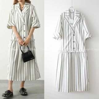 アクネストゥディオズ(Acne Studios)のGANNI レトロストライプ オープンカラー シャツ ワンピース ドレス(ロングワンピース/マキシワンピース)