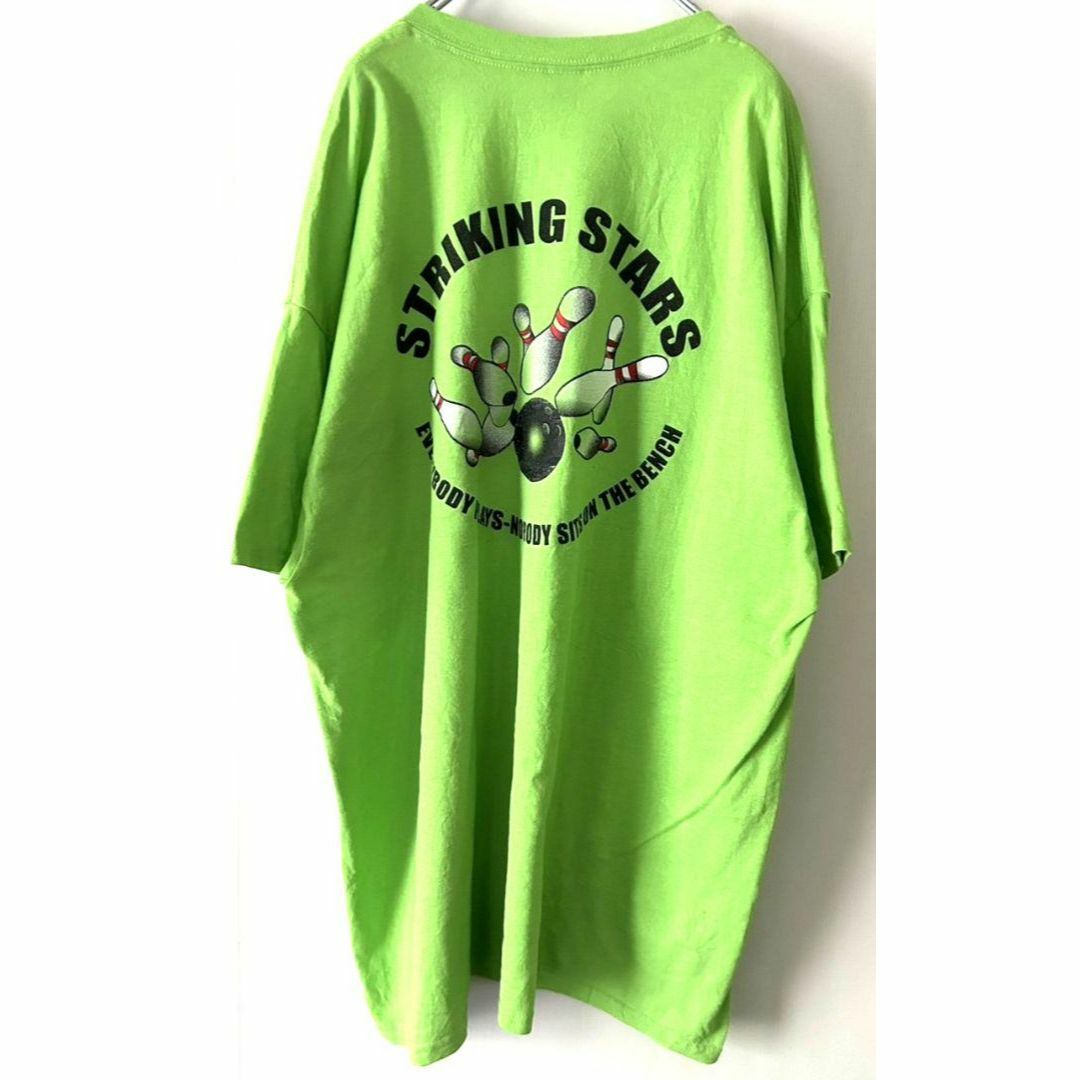 ボーリング STRIKING STARS Tシャツ XL 黄緑ライトグリーン古着 メンズのトップス(Tシャツ/カットソー(半袖/袖なし))の商品写真