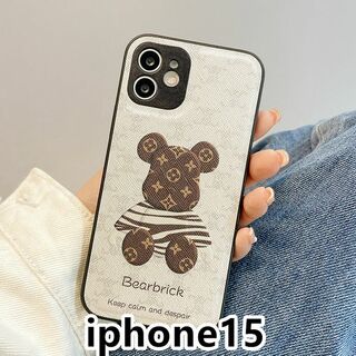 iphone15ケース 可愛い 熊　ホワイト13a(iPhoneケース)