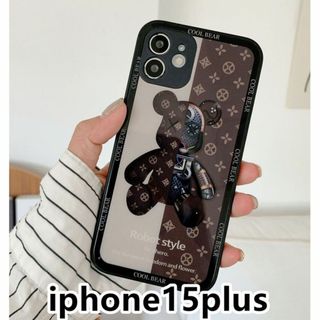 iphone15plusケース 可愛い　熊　ガラス軽量 耐衝撃ブラウン1a(iPhoneケース)