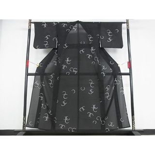 平和屋-こころ店■夏物　小紋　絽　変わり丸文　黒地　正絹　逸品　AAAE0877Atn(着物)