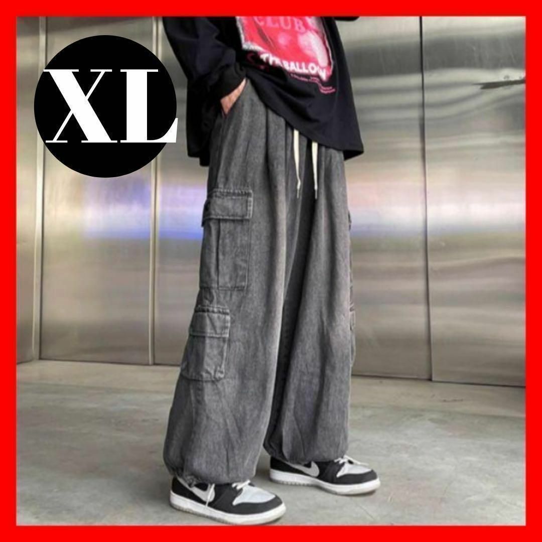 762 デニム 立体ポケット  カーゴパンツ ユニセックス ジーンズ 黒 XL メンズのパンツ(デニム/ジーンズ)の商品写真