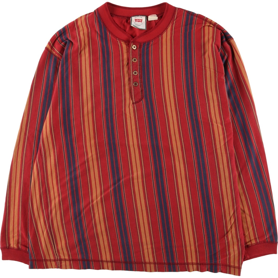 Levi's(リーバイス)の古着 90年代 リーバイス Levi's ストライプ柄 ヘンリーネック ロングTシャツ ロンT メンズL ヴィンテージ /eaa438794 メンズのトップス(Tシャツ/カットソー(半袖/袖なし))の商品写真