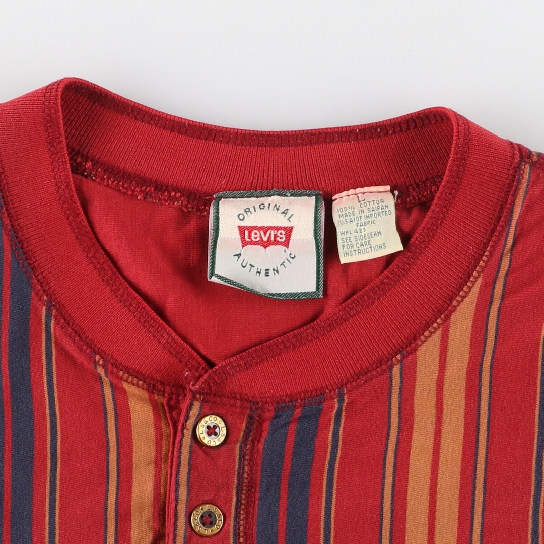 Levi's(リーバイス)の古着 90年代 リーバイス Levi's ストライプ柄 ヘンリーネック ロングTシャツ ロンT メンズL ヴィンテージ /eaa438794 メンズのトップス(Tシャツ/カットソー(半袖/袖なし))の商品写真