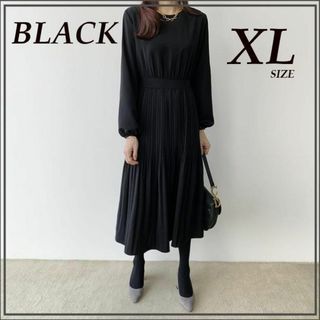 フォーマル 新品 プリーツ ワンピース ブラック 黒 レディース XL 人気(礼服/喪服)