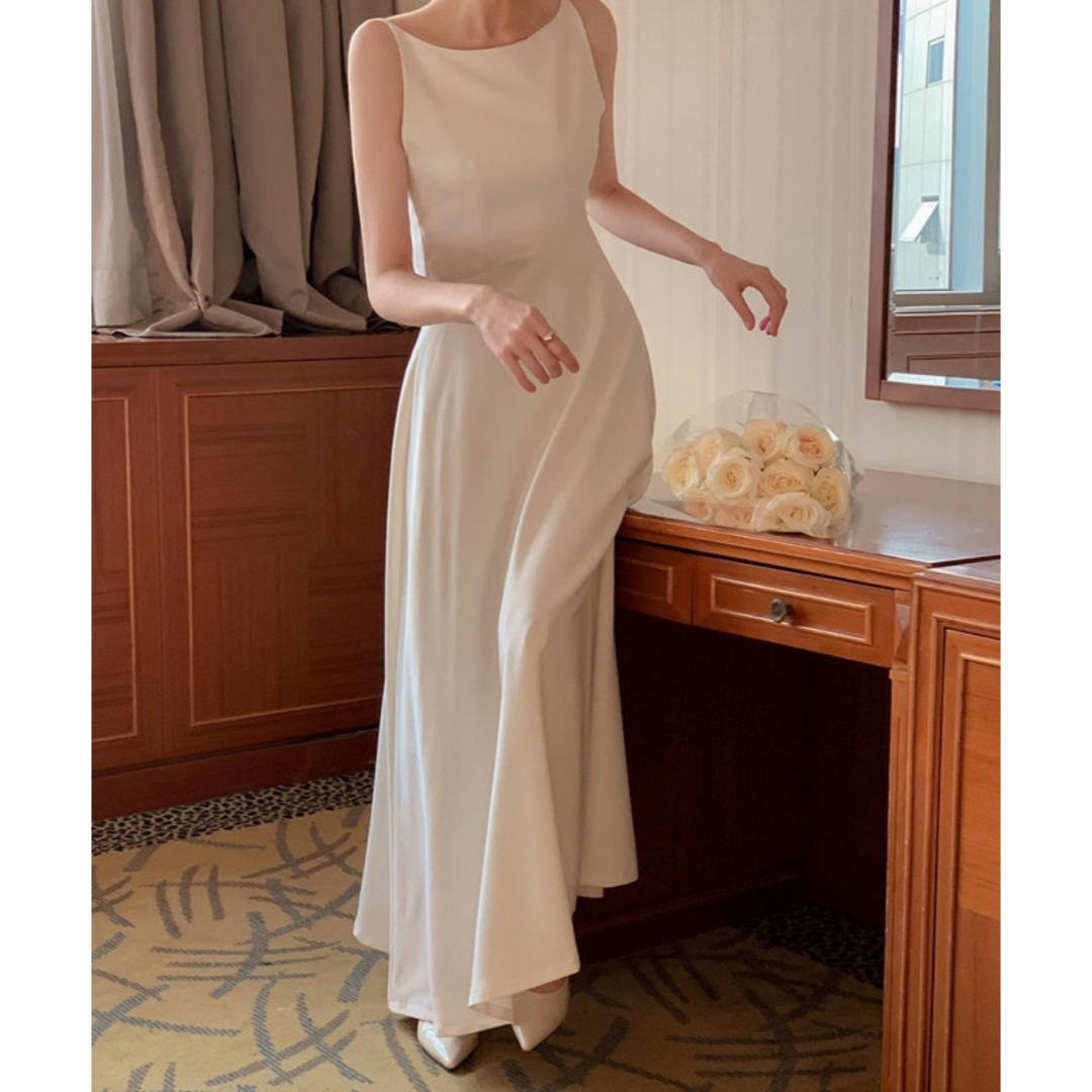 ウェディングドレス 前撮り 二次会 パーティー フォトウェディング 白  M レディースのフォーマル/ドレス(ウェディングドレス)の商品写真