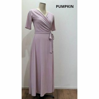 PUMPKIN パンプキン カシュクール ロング ワンピース ピンク 五分袖(ロングワンピース/マキシワンピース)