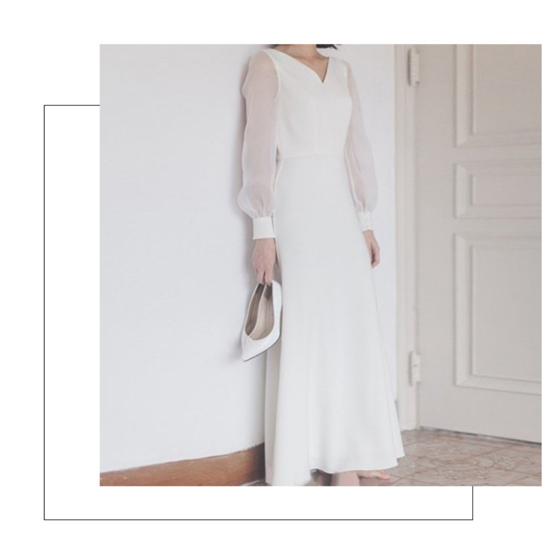 ウェディングドレス ウェディングフォト ドレス 白 ホワイト L 二次会 前撮り レディースのフォーマル/ドレス(ウェディングドレス)の商品写真