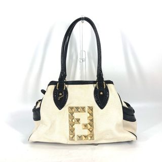 フェンディ(FENDI)のフェンディ FENDI エトニコ スタッズ ロゴ ショルダーバッグ カバン トートバッグ キャンバス ホワイト(トートバッグ)