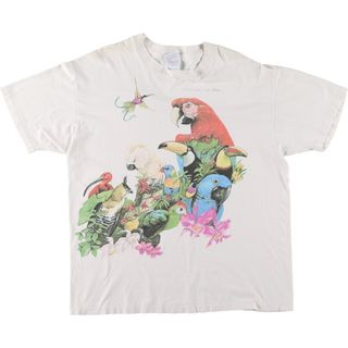 ヘインズ(Hanes)の古着 90年代 ヘインズ Hanes BEEFY-T オウム柄 アニマルTシャツ USA製 メンズXL ヴィンテージ /eaa447145(Tシャツ/カットソー(半袖/袖なし))