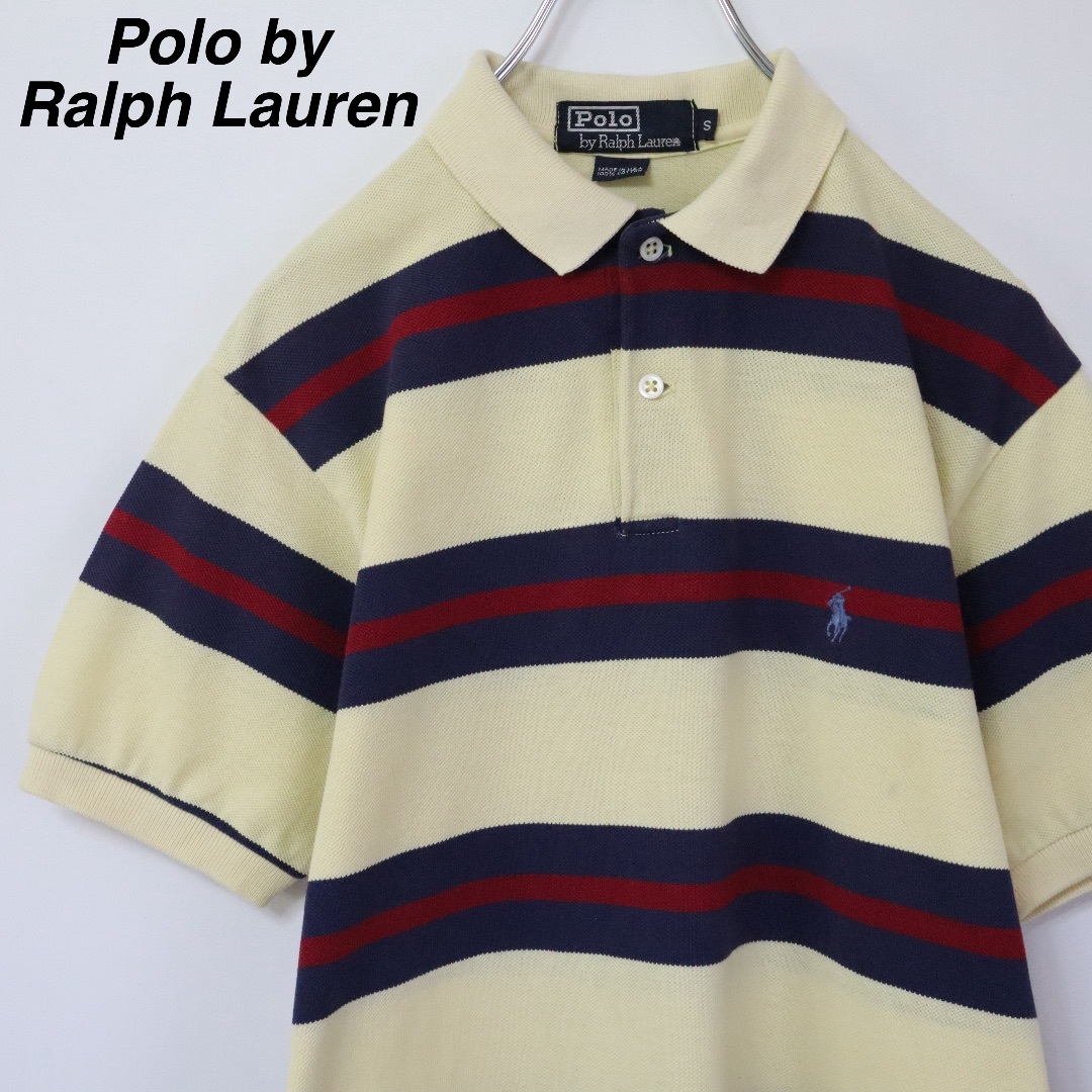 POLO RALPH LAUREN(ポロラルフローレン)の【USA製】ポロバイラルフローレン／ポロシャツ　刺繍ロゴ　ボーダー　鹿の子　S メンズのトップス(ポロシャツ)の商品写真