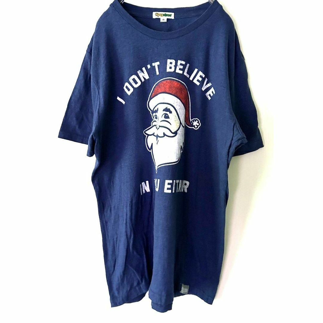tipsyelves サンタクロース ビリーブ Tシャツ ネイビー紺色 古着 メンズのトップス(Tシャツ/カットソー(半袖/袖なし))の商品写真
