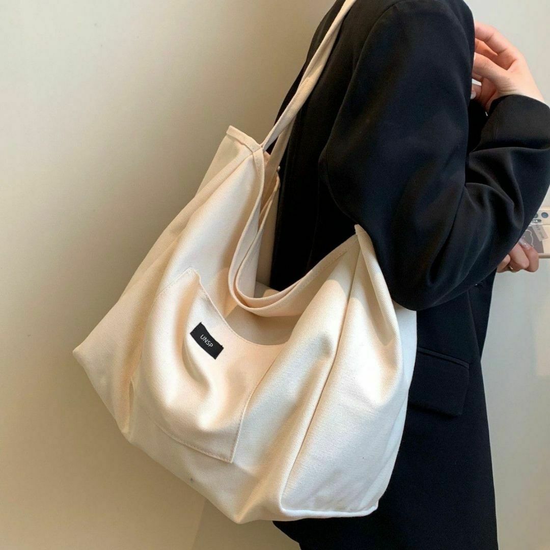人気☆ キャンバスバッグ ホワイト 韓国 シンプル 大きめユニセックス 大容量 レディースのバッグ(トートバッグ)の商品写真