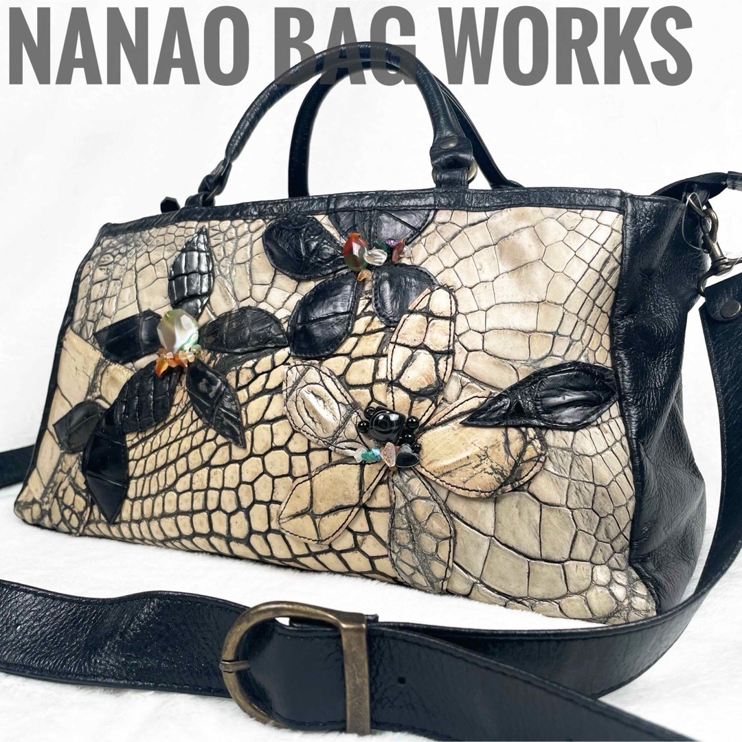 NANAO BAG WORKS クロコダイル 目地染め フラワーモチーフ バッグ レディースのバッグ(ショルダーバッグ)の商品写真