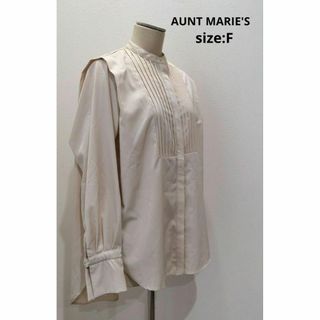 Aunt Marie's - AUNT MARIE'S バンドカラー ピンタック ブラウス シャツ ベージュ