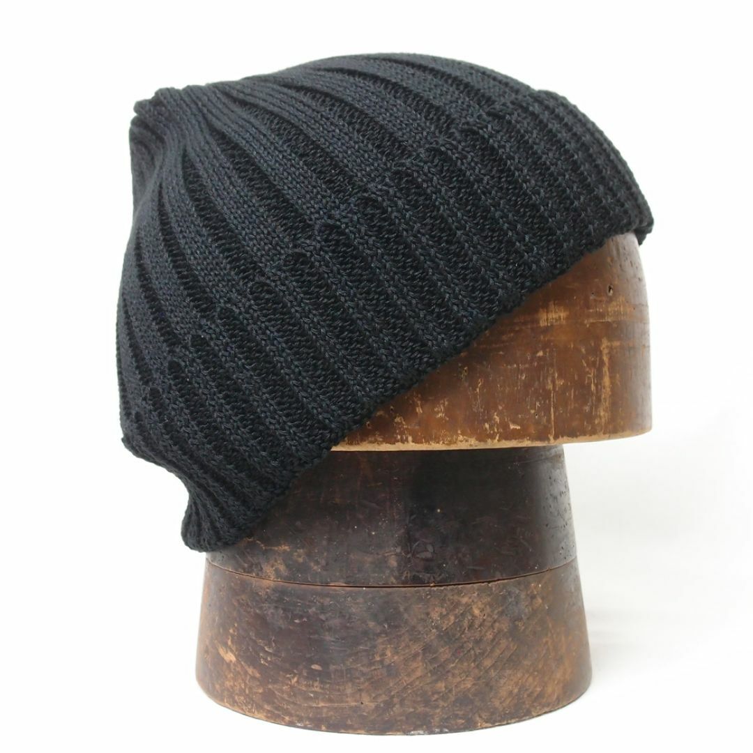 新品 ReqHatter コットンリネン リブニットワッチ ニット帽 ブラック メンズの帽子(ニット帽/ビーニー)の商品写真