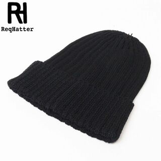 新品 ReqHatter コットンリネン リブニットワッチ ニット帽 ブラック(ニット帽/ビーニー)
