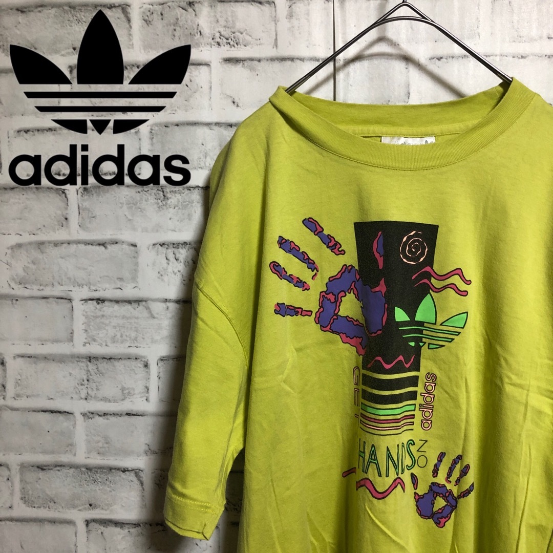 adidas(アディダス)の80s⭐️adidas HANDS NO Tシャツ L vintage 黄緑 メンズのトップス(Tシャツ/カットソー(半袖/袖なし))の商品写真