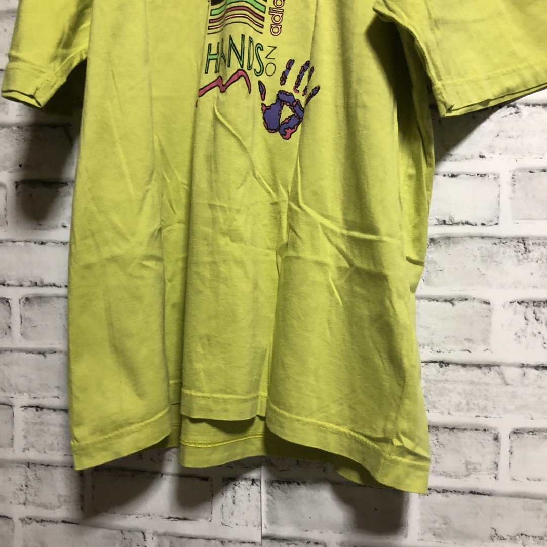 adidas(アディダス)の80s⭐️adidas HANDS NO Tシャツ L vintage 黄緑 メンズのトップス(Tシャツ/カットソー(半袖/袖なし))の商品写真
