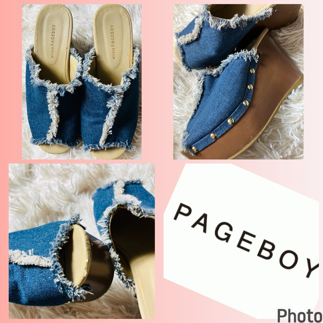 PAGEBOY(ページボーイ)のページボーイ★クラッシュデニム★脚長★スタイル美人★ウェッジソール★ミュール レディースの靴/シューズ(ミュール)の商品写真