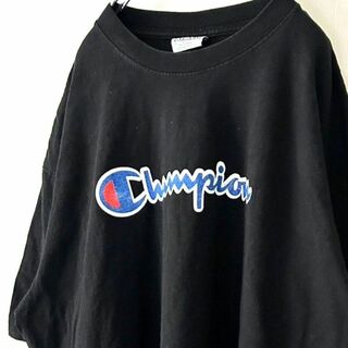 激レアチャンピオンプロチーム ロゴ Tシャツ 2XL ブラック 黒 US古着(Tシャツ/カットソー(半袖/袖なし))