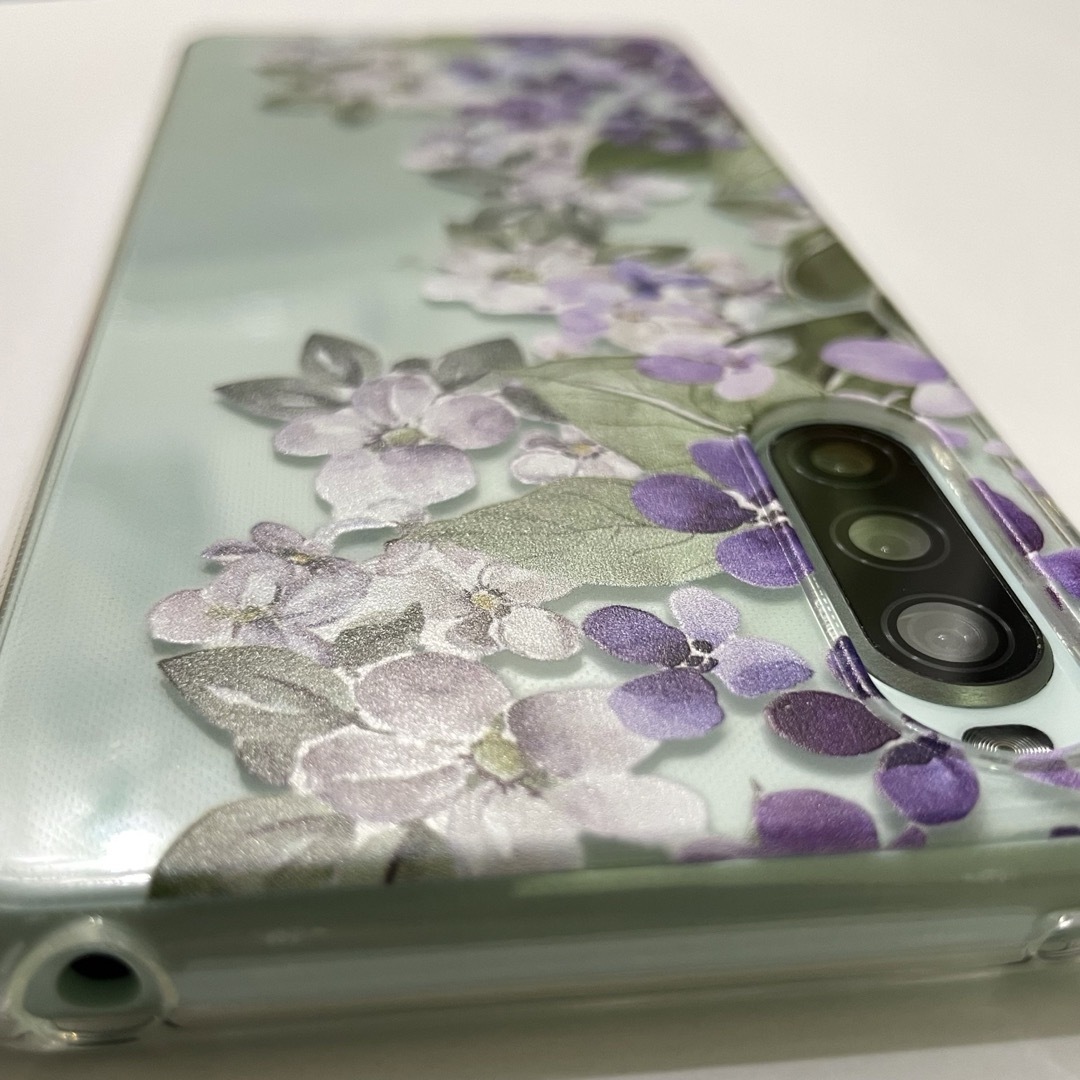 Xperia 10 Ⅱ クリア 紫 花 ソフトケース カバー 透明 スマホ/家電/カメラのスマホアクセサリー(Androidケース)の商品写真