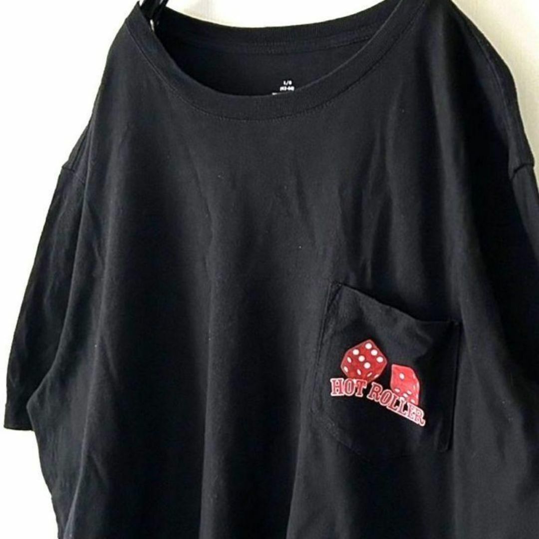 HOT ROLLER ラスベガス ポケット スカルTシャツ L ブラック黒古着 メンズのトップス(Tシャツ/カットソー(半袖/袖なし))の商品写真