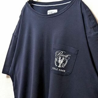 コールハーン(Cole Haan)のピンチコールハーン ロゴ Tシャツ ネイビー 紺色 XL 古着(Tシャツ/カットソー(半袖/袖なし))