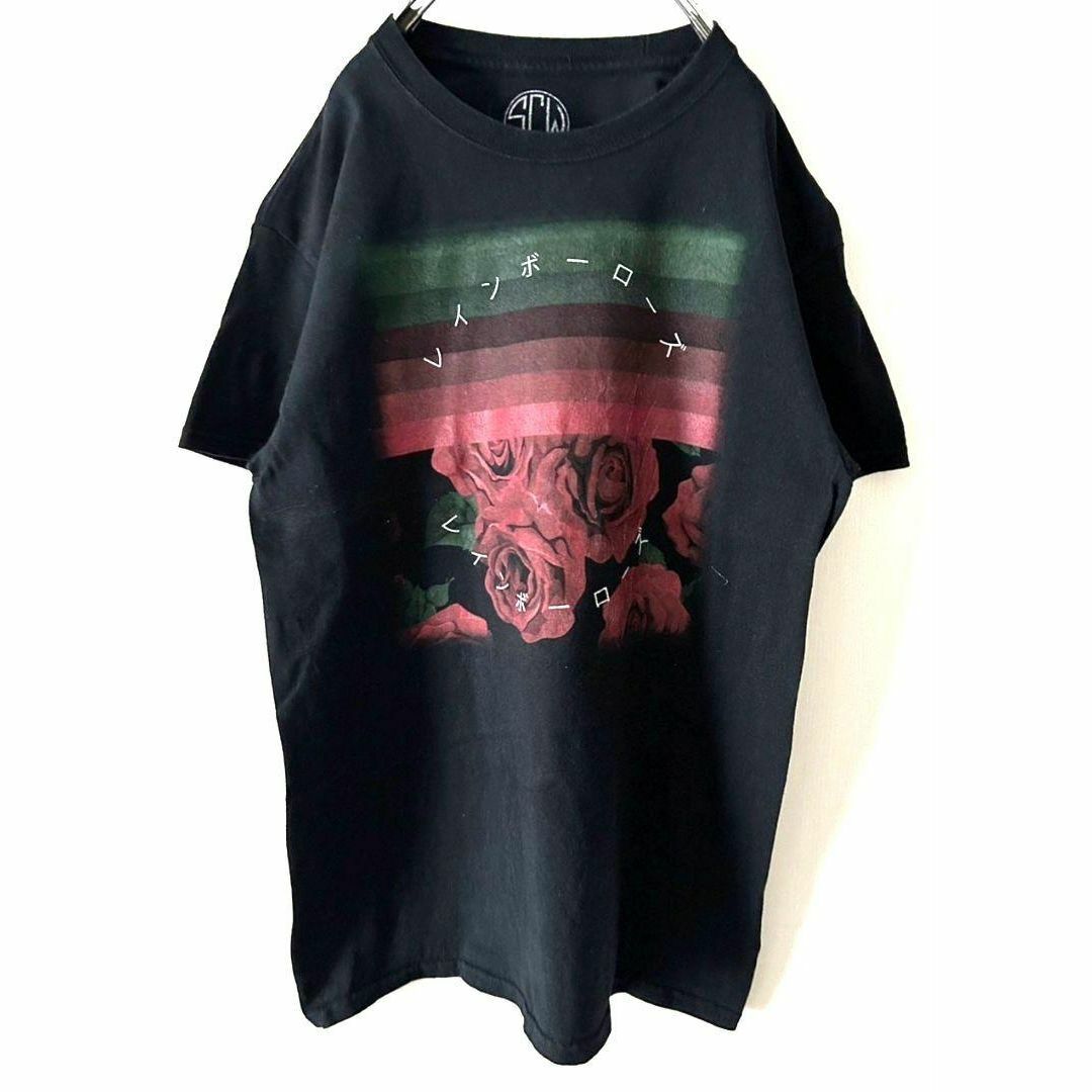 SCW レインボーローズ 薔薇 フラワー Tシャツ ブラック 黒 古着 メンズのトップス(Tシャツ/カットソー(半袖/袖なし))の商品写真