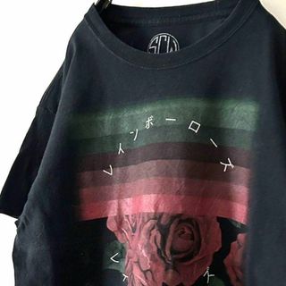 SCW レインボーローズ 薔薇 フラワー Tシャツ ブラック 黒 古着(Tシャツ/カットソー(半袖/袖なし))