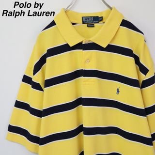 ポロラルフローレン(POLO RALPH LAUREN)の【太ボーダー】ポロバイラルフローレン／ポロシャツ　2XLサイズ　刺繍ロゴ　鹿の子(ポロシャツ)