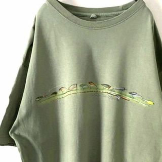 ニューポート ブルー フィッシュ Tシャツ XL くすみグリーン 緑 古着(Tシャツ/カットソー(半袖/袖なし))