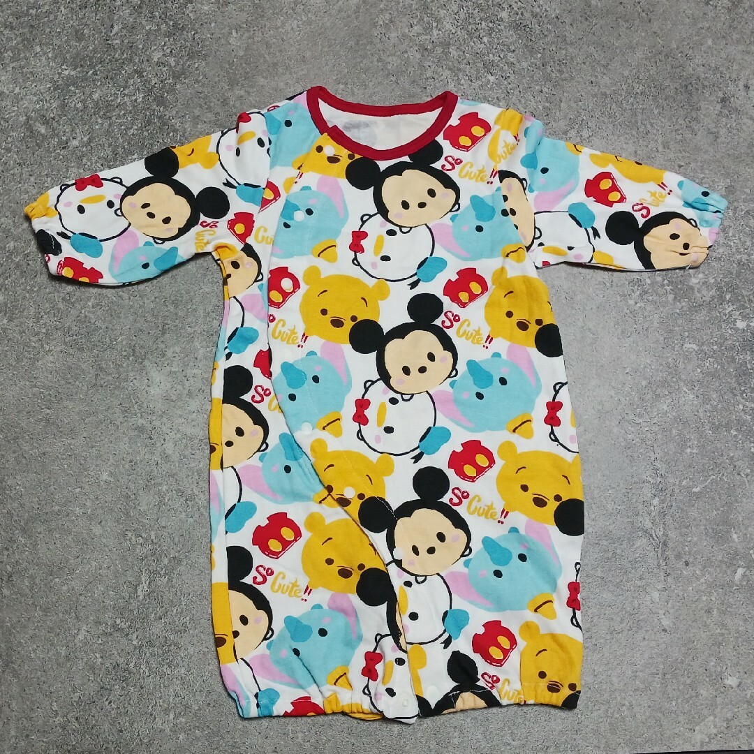 Disney(ディズニー)の【美品】Disney×ツムツム  長袖ロンパース ベビー 新生児 キッズ/ベビー/マタニティのベビー服(~85cm)(ロンパース)の商品写真