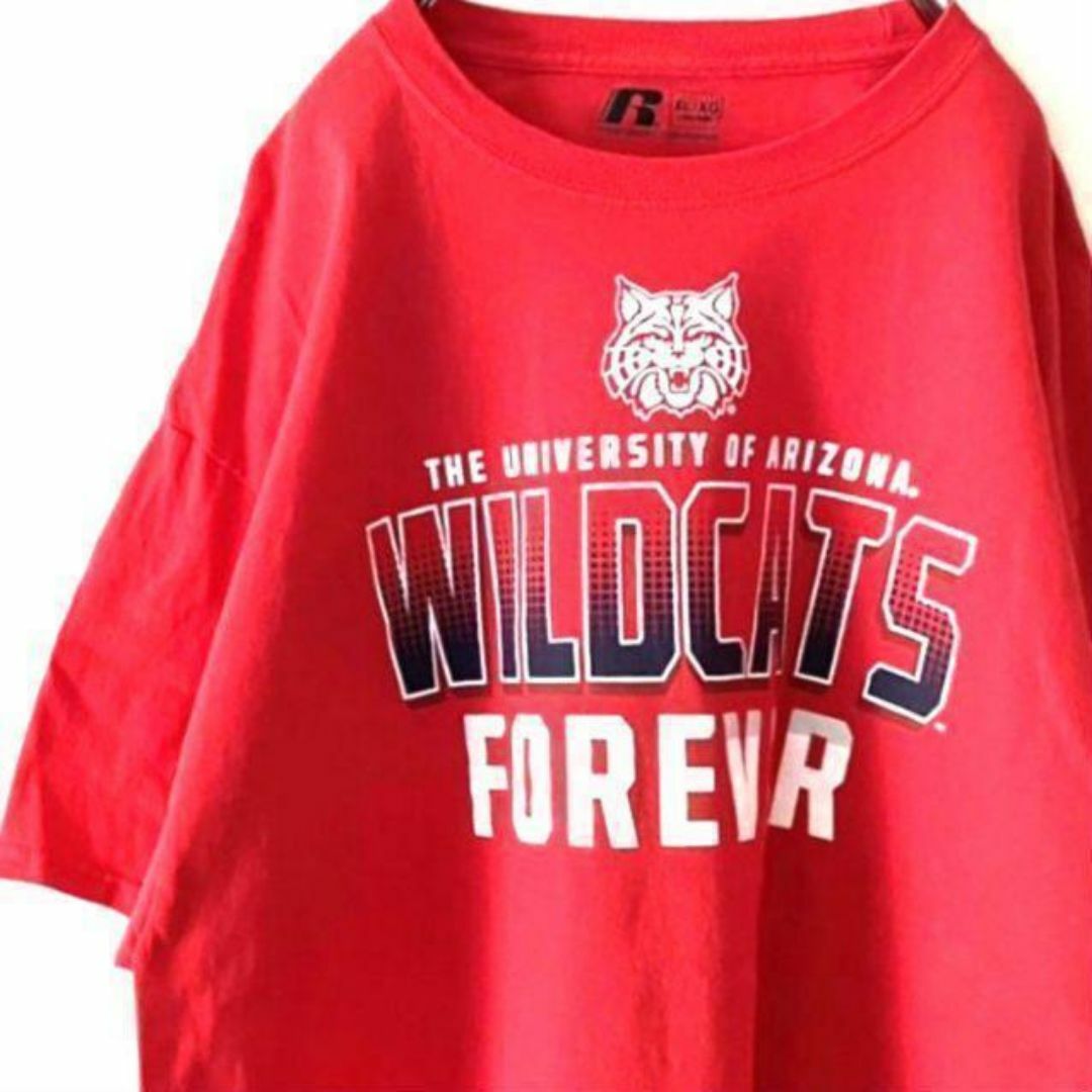 ラッセル WILDCATS FOREVER Tシャツ XL レッド 赤 古着 メンズのトップス(Tシャツ/カットソー(半袖/袖なし))の商品写真