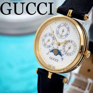 グッチ(Gucci)の63【希少】GUCCI グッチ時計　ムーンフェイズ　メンズ　レディース　ブラック(腕時計(アナログ))