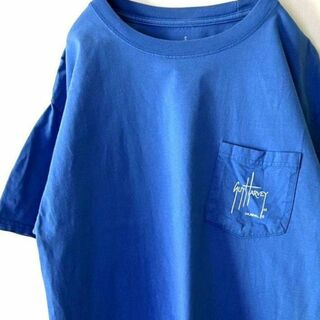 GUY HARVEY フィッシュ ポケット Tシャツ ブルー 青 古着(Tシャツ/カットソー(半袖/袖なし))