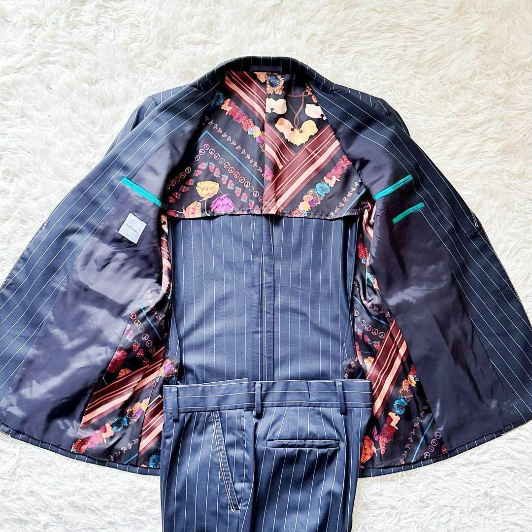 Paul Smith(ポールスミス)のポールスミス　ストロベリースカル　ストライプ　スーツ　セットアップ　紺　Lサイズ メンズのスーツ(その他)の商品写真