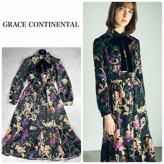 グレースコンチネンタル(GRACE CONTINENTAL)の新品タグ付き　グレースコンチネンタル　ローズオーナメントプリントワンピース　黒(ロングワンピース/マキシワンピース)