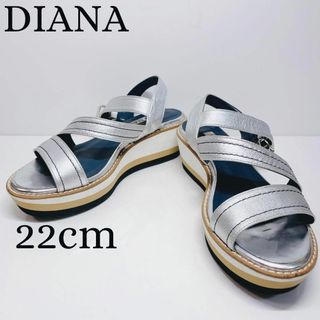 ダイアナ(DIANA)のダイアナ 厚底 サンダル シルバー レザー ネイビー オープントゥ ベルト 22(ハイヒール/パンプス)