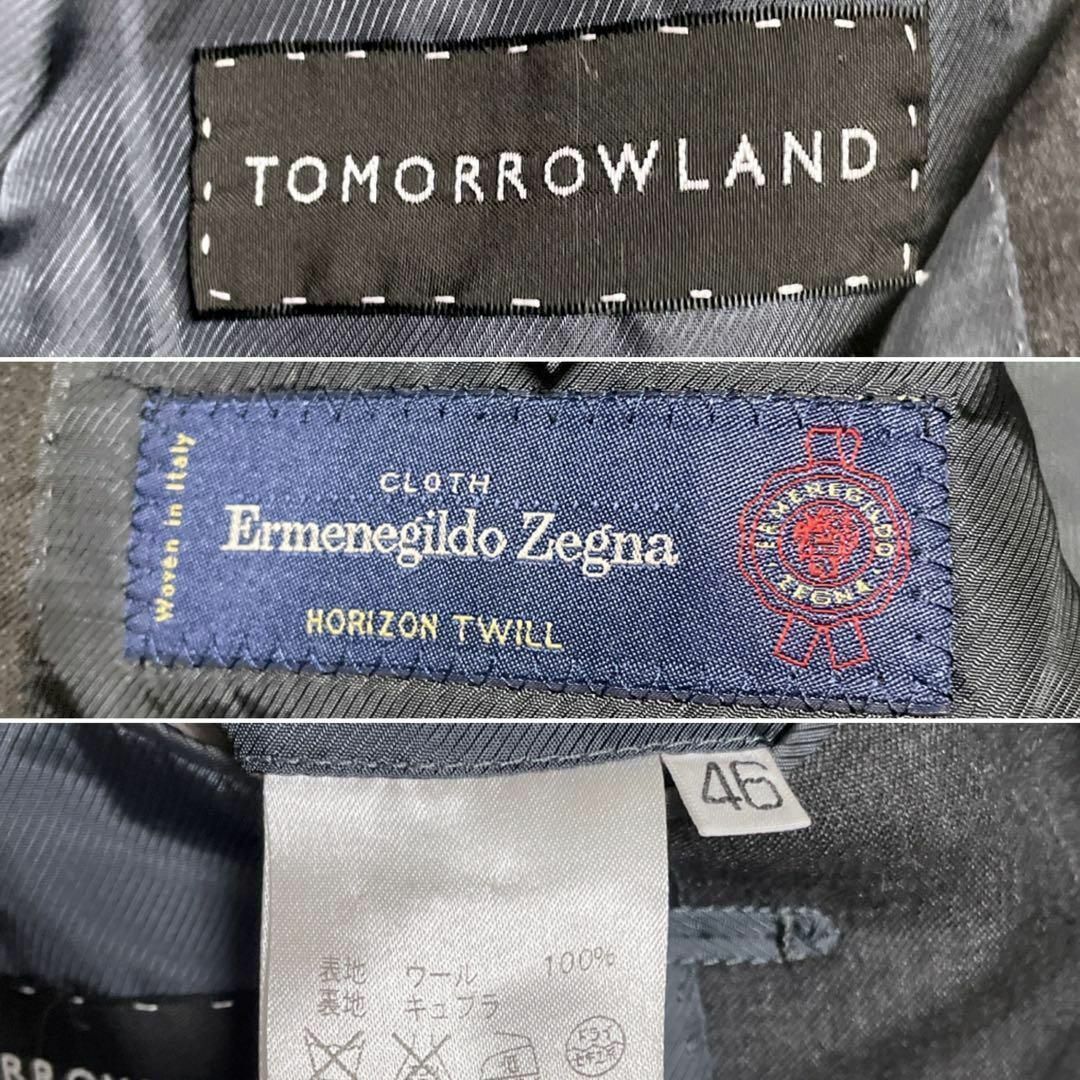 TOMORROWLAND(トゥモローランド)の極美品 トゥモローランド ゼニア スーツ 上下 セットアップ 3ピース ブラック メンズのスーツ(セットアップ)の商品写真