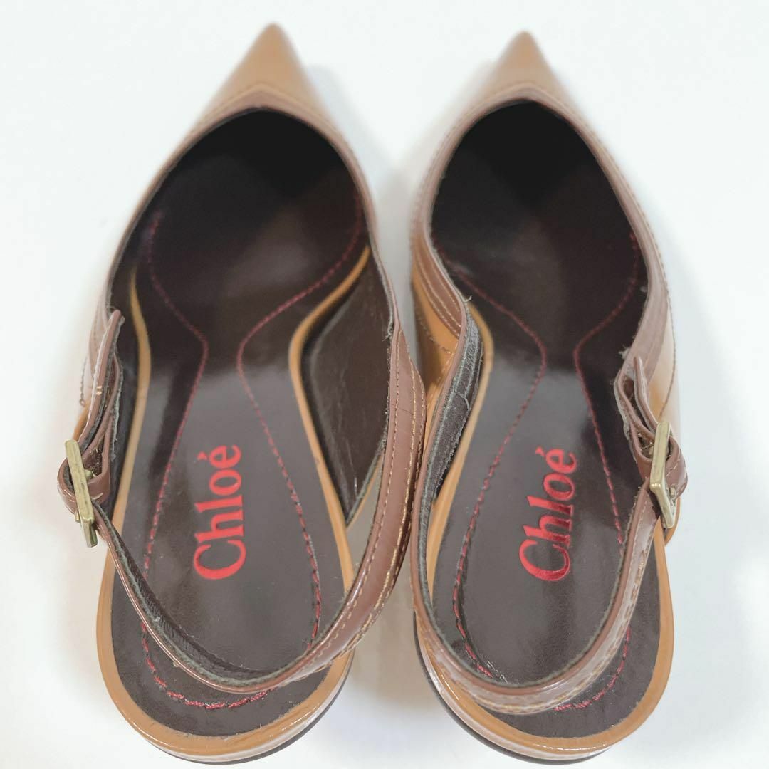 Chloe(クロエ)の未使用級 クロエ パンプス ポインテッドトゥ エナメル ブラウン キャメル 23 レディースの靴/シューズ(ハイヒール/パンプス)の商品写真