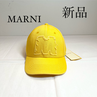マルニ(Marni)のMARNI マルニ ロゴ刺繍キャップ　帽子　イエロー(キャップ)