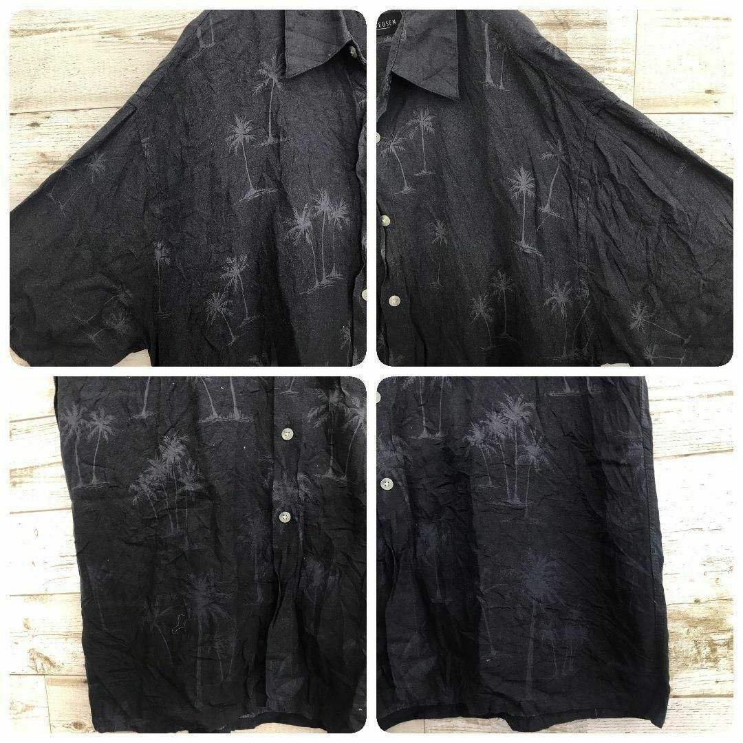【k4269】USA古着ヴィンテージ半袖アロハシャツレーヨンL総柄ビッグ黒 メンズのトップス(シャツ)の商品写真