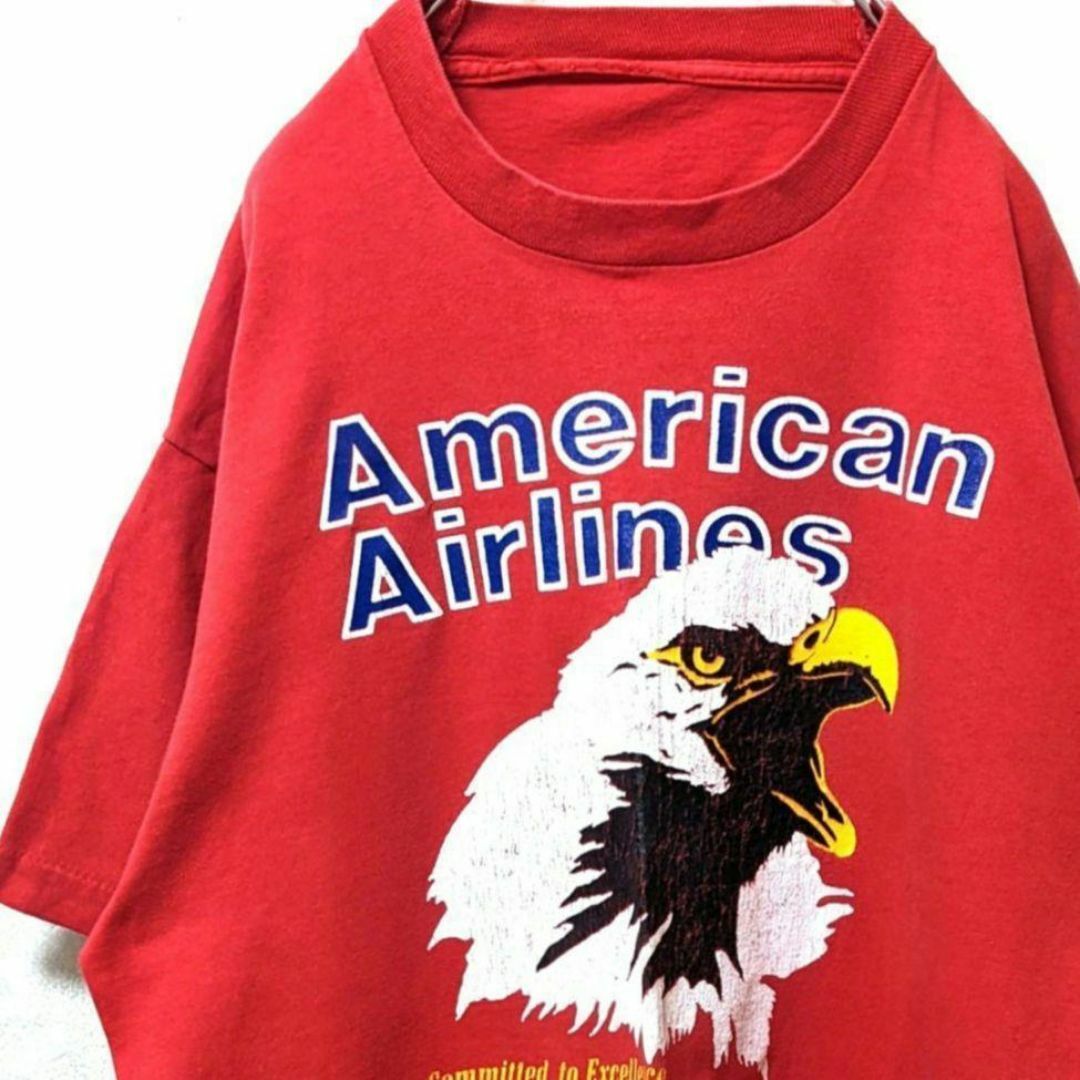 アメリカンエアラインズ イーグル Tシャツ レッド 赤色 古着 メンズのトップス(Tシャツ/カットソー(半袖/袖なし))の商品写真