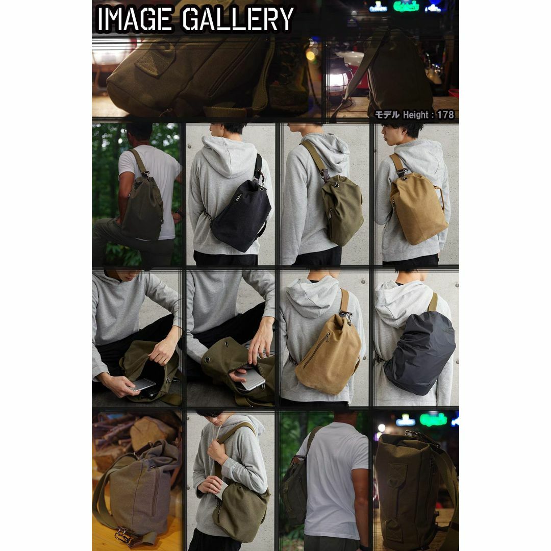 【色: グリーン GRN】[KIRIRU] 大きく開く 無骨 × 帆布 ワンショ メンズのバッグ(その他)の商品写真