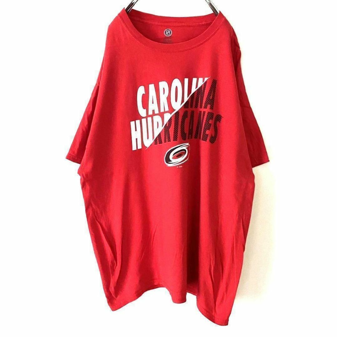 NHL CAROLINA HURRICANES Tシャツ XL レッド赤古着 メンズのトップス(Tシャツ/カットソー(半袖/袖なし))の商品写真